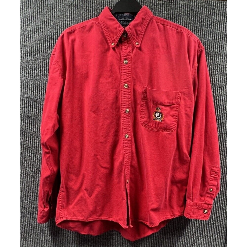 VTG 90’s Ivy Crew Jeans Wear Shirt Red Mens Large Button Down Cotton Long Sleeve
